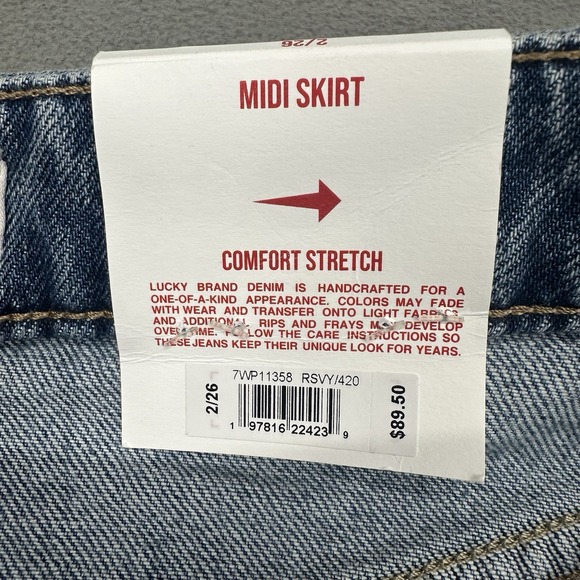 Lucky Brand Denim Midi Skirt‎ Womens 2/26 Light Wash Blue Comfort Stretch $89.50 - Picture 4 of 10